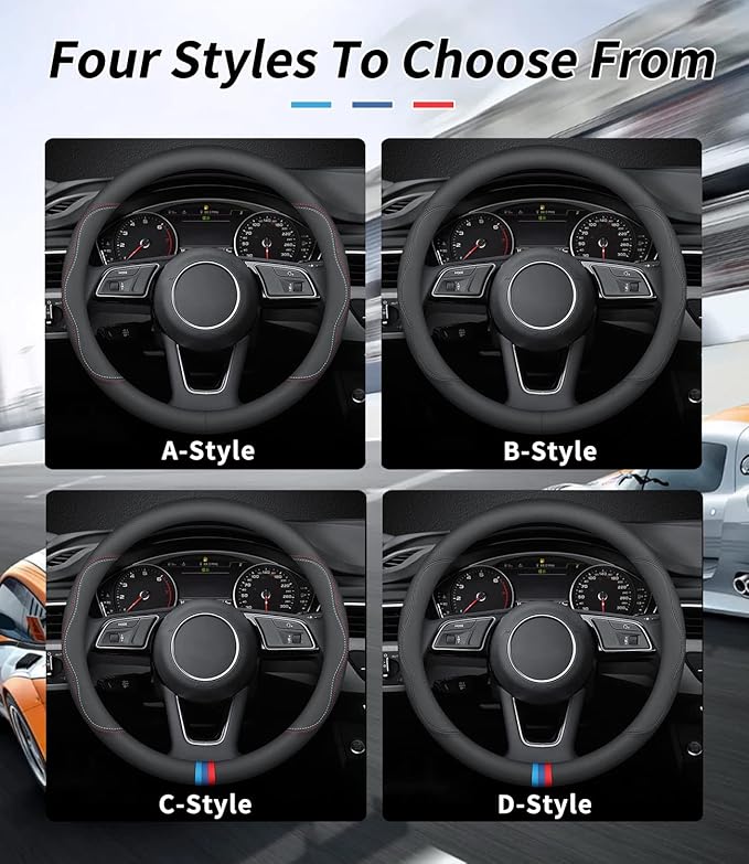 Custom-Fit for BMW Steering Wheel Cover, Premium Leather Car Steering Wheel Cover with Logo, Non-Slip, Breathable, for BM-W Accessories (A-Style,for BMW)