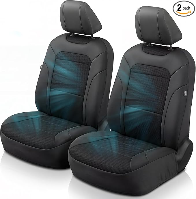 GIANT PANDA Air Cool Mesh Car Seat Cover Custom Fit Nissan Rogue Altima Sentra Versa Kicks Frontier Murano,Breathable Cooling Seat Protector with Leather Back Pannel(Black)