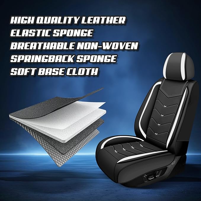 Car Seat Covers for KIA Sedona 2003-2021, Premium Nappa Leather Car Seat Cover, Stylish Sport Seat Covers， Automobile Seat Cover Sets.(Luxury 5 Seats/Black White)