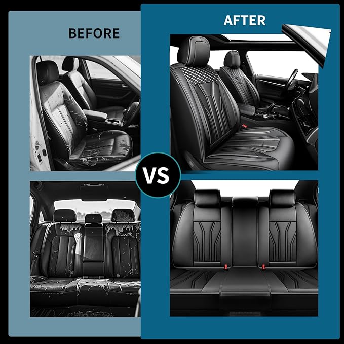 Fit Frontier Car Seat Covers Premium Leather for Nissan Frontier 2009-2025 2026. Waterproof， Breathable, Scratch-Resistant & All-Weather Seat Cushion Protector（Full Set All Black）
