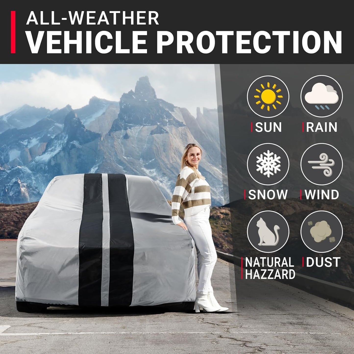 iCarCover Custom Car Cover for Chevy Caprice Wagon (1977-1996) Waterproof All Weather Rain Snow UV Sun Protector Full Exterior Indoor Outdoor Car Cover (Stripe - Gray/Black)