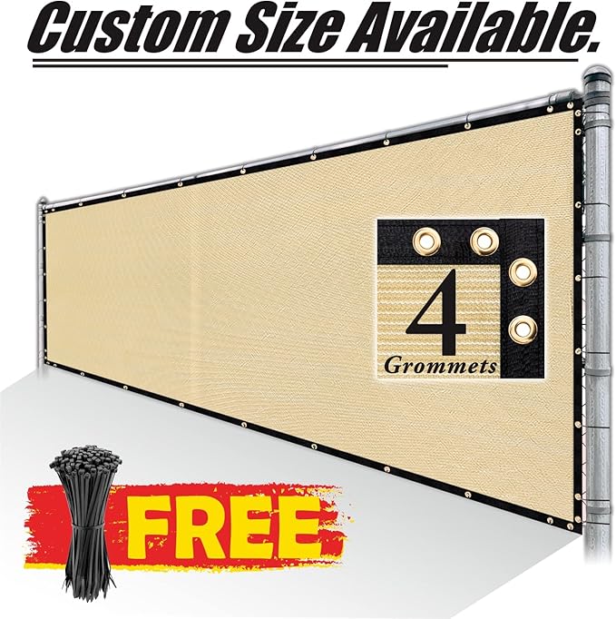 Royal Shade Custom Size 5' x 51' Beige Fence Privacy Screen Windscreen Cover Netting Mesh Fabric Cloth - Cable Zip Ties Included (We Make Custom Size)