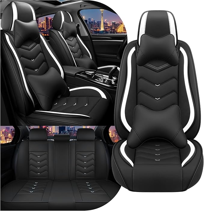 CTDS Car Seat Covers for Mazda CX-5 CX-3 CX-7 CX-9 CX-50 CX-30 CX-70 CX-90 2007-2026, Stylish Sport Seat Cover, Premium Nappa Leather Car Seat Cover.(Luxury 5 Seats/Black White)