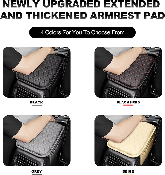 Upgraded Car Center Console Cover Fit for Corolla Cross Faux Leather Car Armrest Cover Cushion with 2 Storage Bags,Car Armrest Storage Box Interior Accessories(Beige&Whiteline)