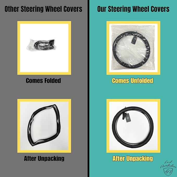 Lord Autofashion Steering Wheel Cover – PU Leather, Non-Slip Rubber Inner, All-Season Comfort – 14.5–15 Inch (Grey 9283)