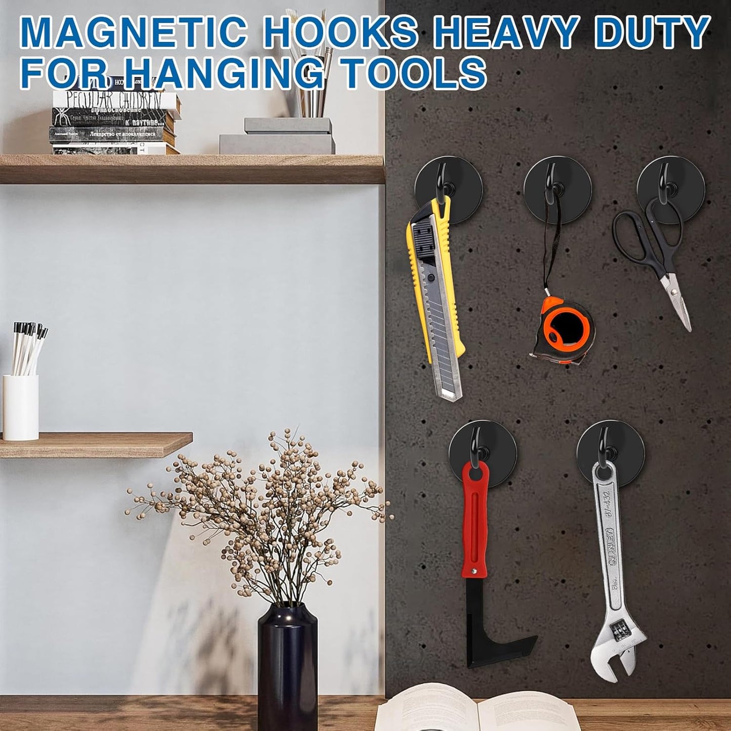 LOVIMAG Magnetic Hooks, 110LBS Strong Magnetic Hooks Heavy Duty for Refrigerator, Black Magnet with Hooks for Cruise Cabin, Large Magnetic Hooks for Hanging, Grill, Metal Door etc - 6 Pack