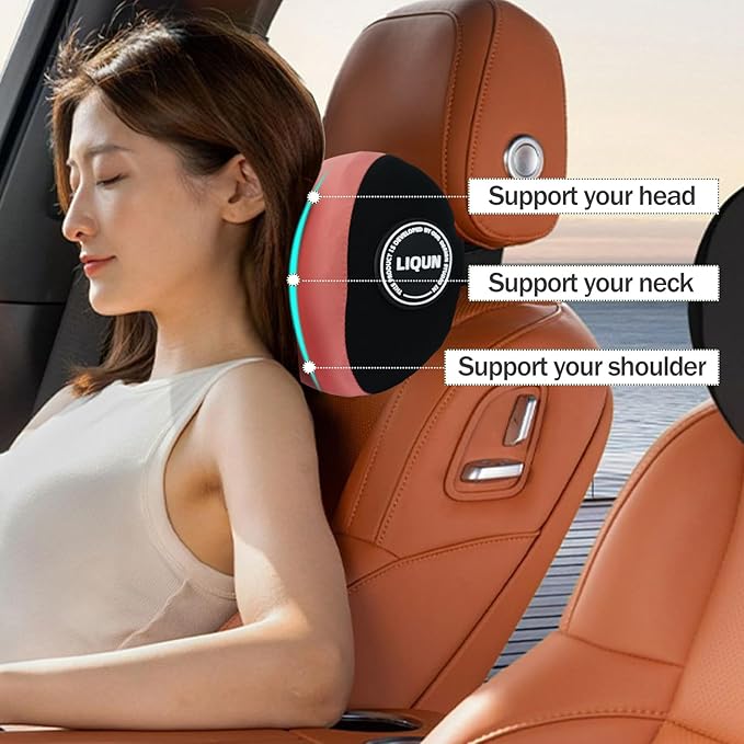 LIQUN Car Seat Neck Pillow, Skin Friendly Car Head Pillow, Memory Foam Neck Support, Driving to Relieve Neck Pain and Shoulder Pressure, (Black)
