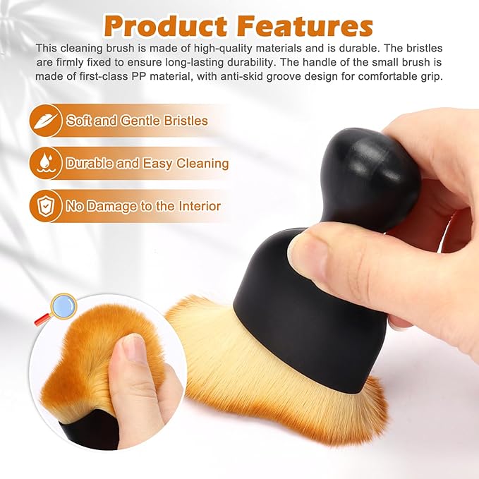 Car Interior Detailing Brush, 2PCS Car Interior Cleaning Soft Brush, Curved Design Car Cleaning Brush Dust Collectors, Car Interior Cleaning Tool Brush with Cover