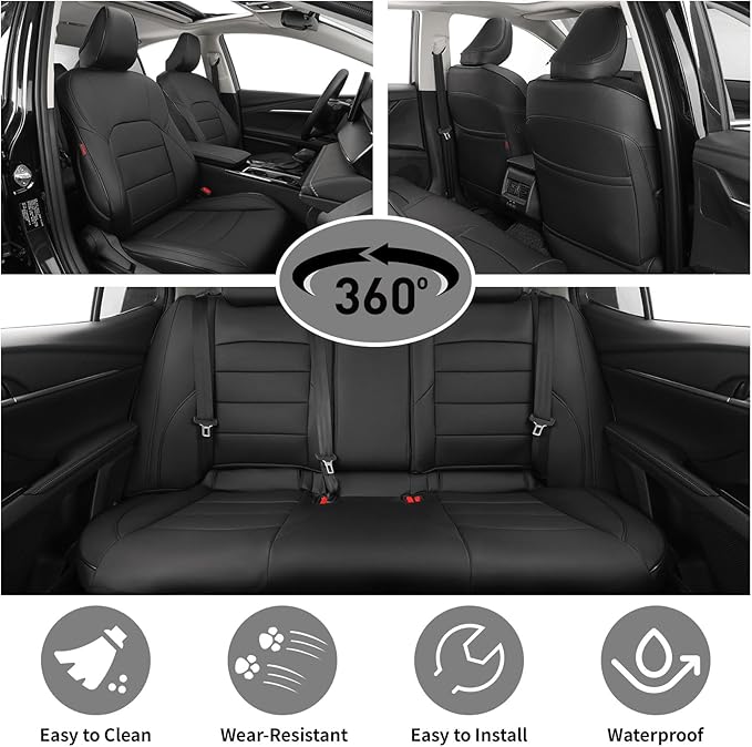 EKR Camry Car Seat Covers for Toyota Camry Hybrid LE,Hybrid SE 2018 2019 2020 2021 2022 2023 2024,Leather Car Seat Cover Full Set for Trucks SUV-Faux Leather(Black)