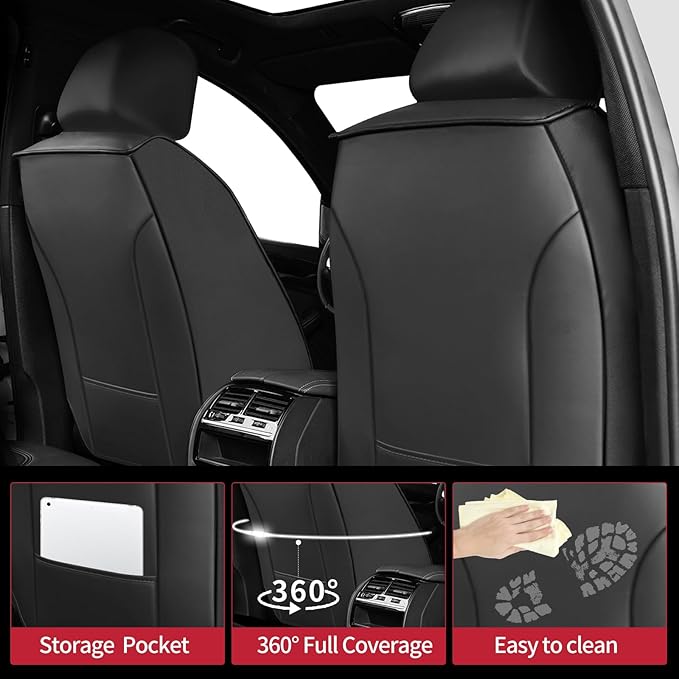 Fit HRV Car Seat Covers for Honda HR-V 2016-2024 2025 2026 - Upgraded Premium Waterproof & Breathable Leather, Airbag Compatible, All-Weather Seat Cushion Protector Full Black+Red
