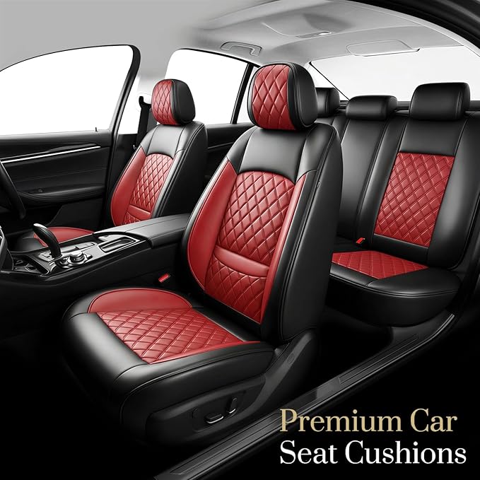 Fit for Equus Seat Covers Compatible with Hyundai Equus 2011-2016 - Waterproof Breathable Leather Automotive Seat Cushions Protector,Airbag Compatible,Full Set 5 Seats(Red)