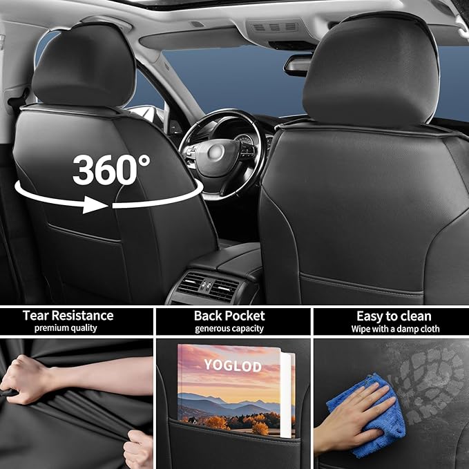 Car Seat Covers Custom Fit for Mazda 3 2007-2026, Premium Leather, Full Coverage Leather Waterproof Breathable Seat Covers, Automotive Seat Protectors, Airbag Compatible(Full Set Seats, Black)