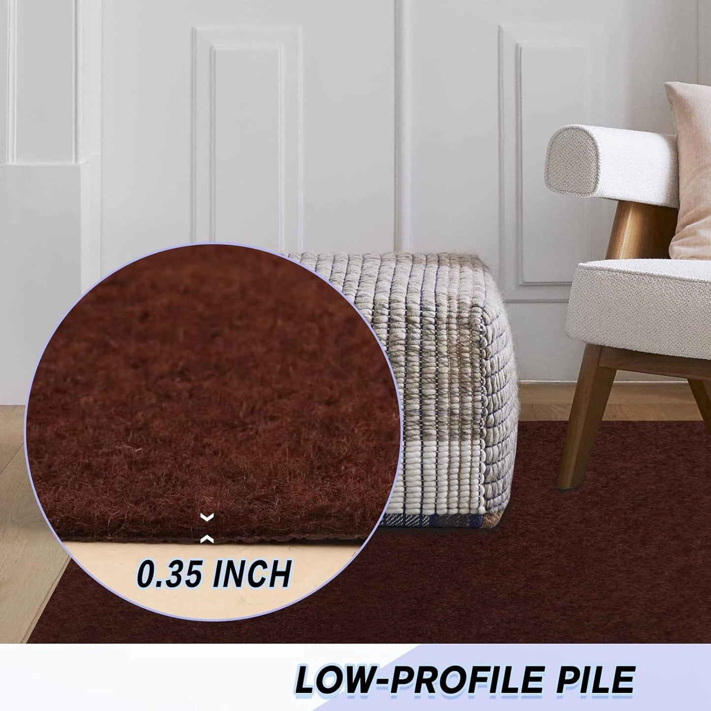 Custom Size Backed Non-Slip Area Rugs Runner, Easy Clean, Waterproof Runner Rugs for Hallway Entryway, Kitchen, Laundry, 2FT x 74FT, Brown