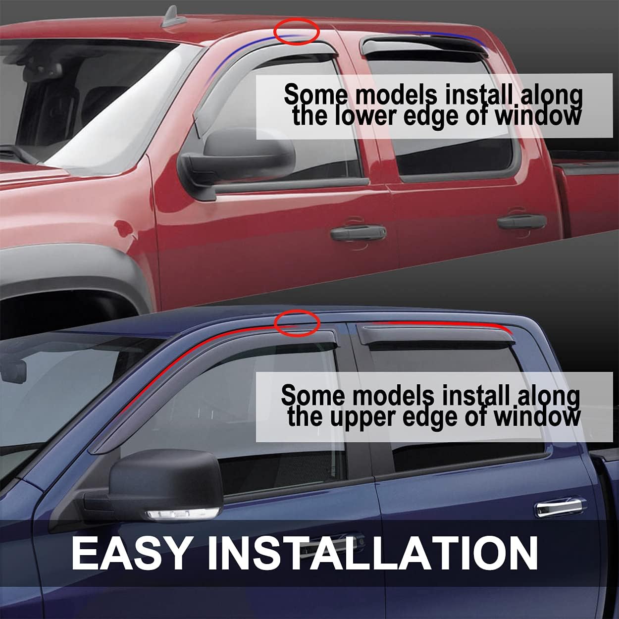 Side Window Wind Deflector, 2pcs Out-Channel Tape-On Dark Smoke Rain Guards Set, Window Visor fit for 2003-2007 Honda Accord 2-Door Coupe 92349