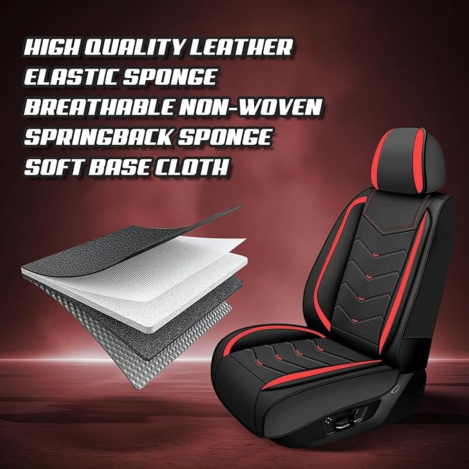 Car Seat Covers for KIA Sedona 2003-2021, Premium Nappa Leather Car Seat Cover, Stylish Sport Seat Covers， Automobile Seat Cover Sets.(Standard 5 Seats/Black Red)