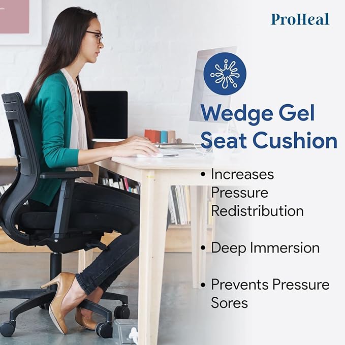 Gel Wedge Seat Cushion with Pommel, Bariatric 22" x 18" x 4" - 2" - Better Posture and Hip Positioning - High Density Foam and Pressure Redistribution Gel and Back, Tailbone, and Coccyx Support