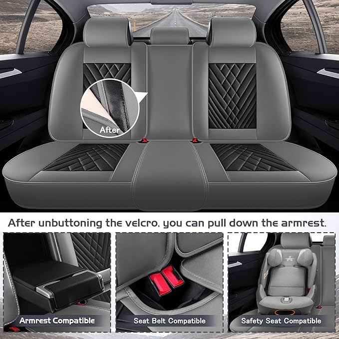 Truck Seat Covers for Ford F150 2009-2026, Waterproof Premium Leather Full Coverage Car Seat Cover, Muscle Sport Style Auto Interior Seat Cover Sets (Full Set/Gray Black)
