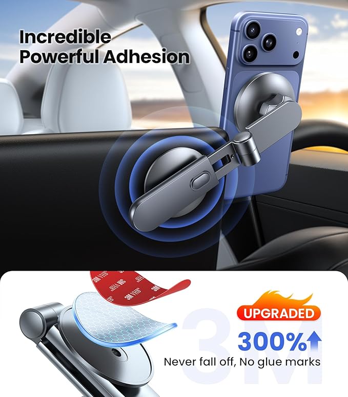 VICSEED Tesla Phone Mount【Strongest Magnet Power】 Foldable Hidden Tesla Phone Holder Fit for All Phones, Tesla Model 3/Y/Cybertruck Accessories, Tesla Model 3 Model Y for MagSafe Car Mount - Blue