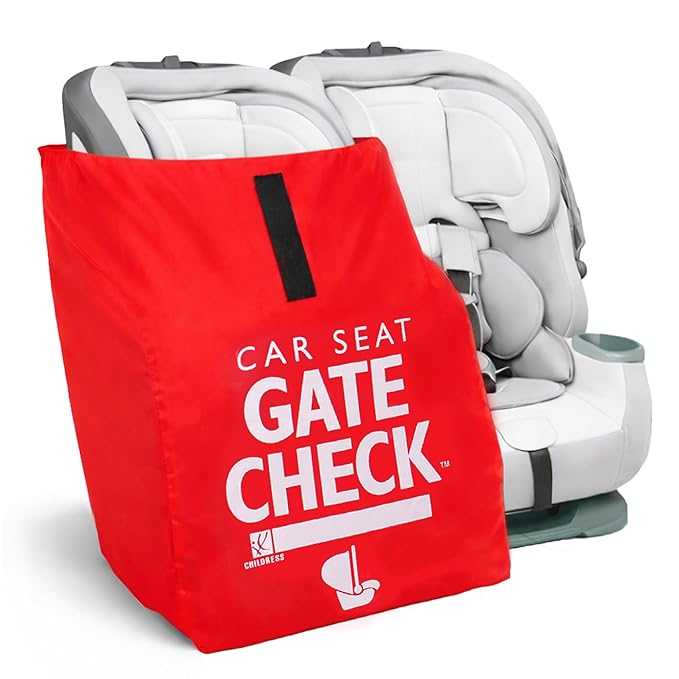 J.L. Childress Gate Check Travel Bag for Car Seats - Car Seat Travel Bag for Airplane, Fits All Baby & Infant Carriers, Airport Accessories for Gate Check, Flying Essentials, AirTag Compatible - Red