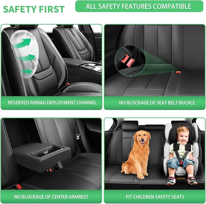 Fit Ridgeline Car Seat Covers for Honda Ridgeline 2007-2025 2026-Upgraded Premium Waterproof & Breathable Leather,Airbag Compatible,All-Weather Seat Cushion Protector,Full Set,Black-Grey