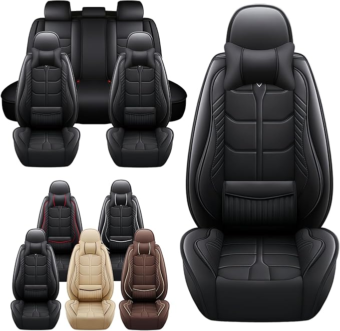 Leather Car Seat Covers Fit for Toyota Prius c 2012-2019, 5 Seater Car Seat Cover, Premium Waterproof, Scratch Resistant Car Interior Accessories (Full Set with Pillow Black)