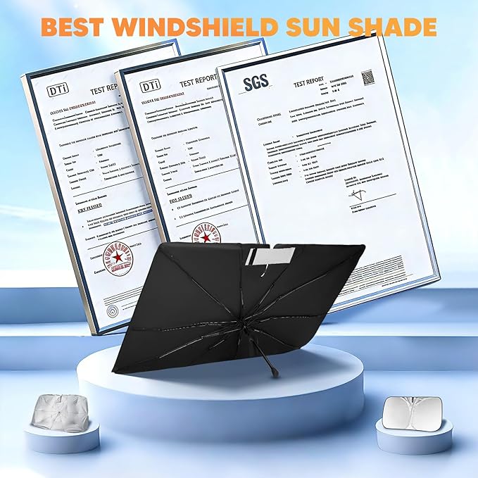 KUST Custom Fit Windshield Sun Shade Umbrella for Toyota Tacoma 2016-2023 | Foldable Sunshade with Bendable Handle | Blocks Heat & UV Scratch Resistant Keep Cool Sunshield