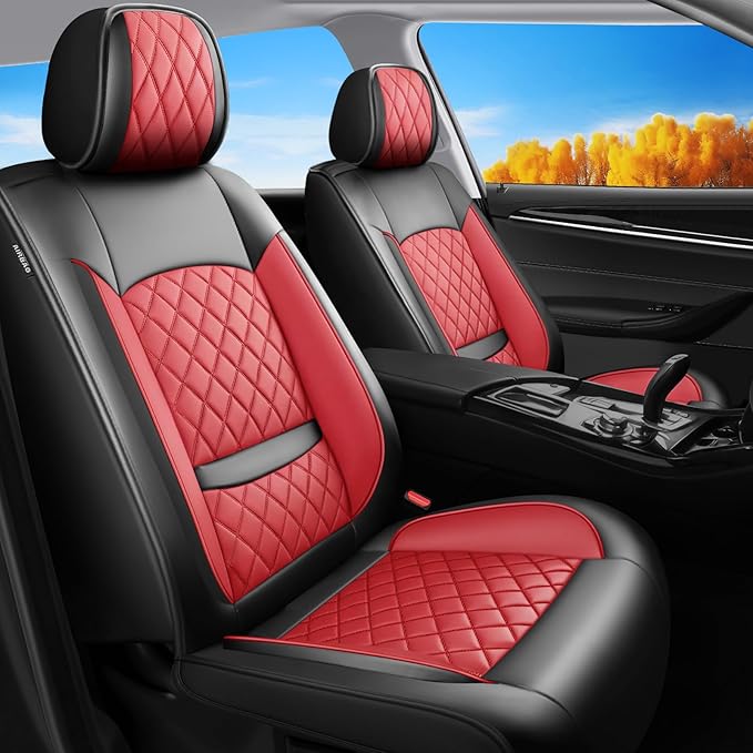 Fit RLX Car Seat Covers for Acura RLX 2013-2020 - Premium Leather, Waterproof, All-Weather, Airbag Compatible, Anti-Slip, Breathable, Easy Install, Seat Protectors, Full Set, Red