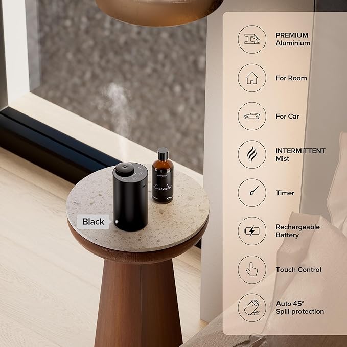 Airversa Waterless Essential Oil Diffuser for Home Aromatherapy Scent Diffusers with 3 Countdown Timer Settings or Timer-Off, 3 Mist Levels for Car Room Studio Office, ANX Premium Metal Red Pink