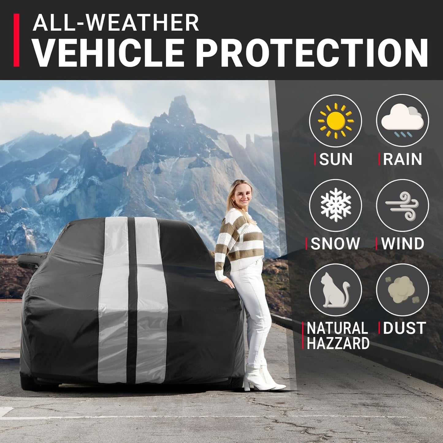 iCarCover Custom Car Cover for Chevy Corsica (1987-1996) Waterproof All Weather Rain Snow UV Sun Protector Full Exterior Indoor Outdoor Car Cover (Stripe - Black/Gray)