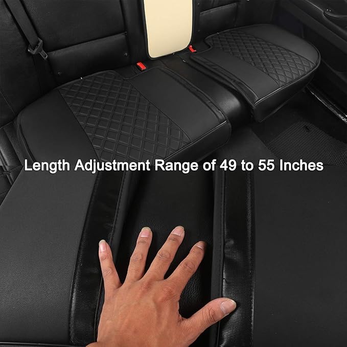 Black Panther Luxury PU Leather Rear Car Seat Cover, Compatible with Compact,Small and Medium Vehicles, Adjustable Length 49-55'', Diamond Pattern Embroidery (Black)