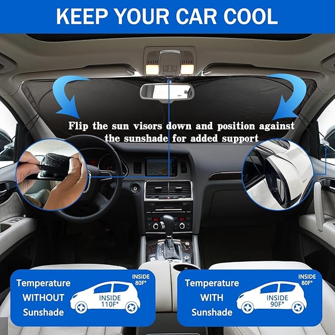 Car Windshield Sun Shade, Cute Bow Sun Visor - Wear-Resistant Black Tape, Foldable 59'x27.5'/63''x31.5''