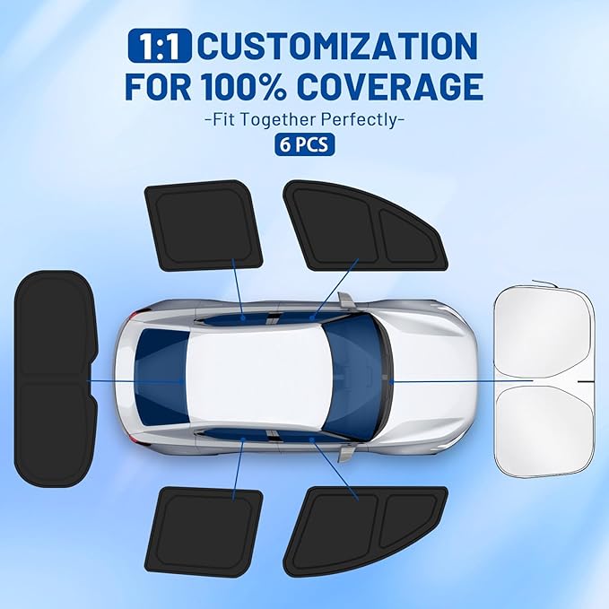 Car Window Shades for Toyota Camry 2018-2024 Accessories - Full Set 6PCS Side Window Sunshades with Memory Frame & Blackout Fabric, Privacy UV Shield for Camping/Travel