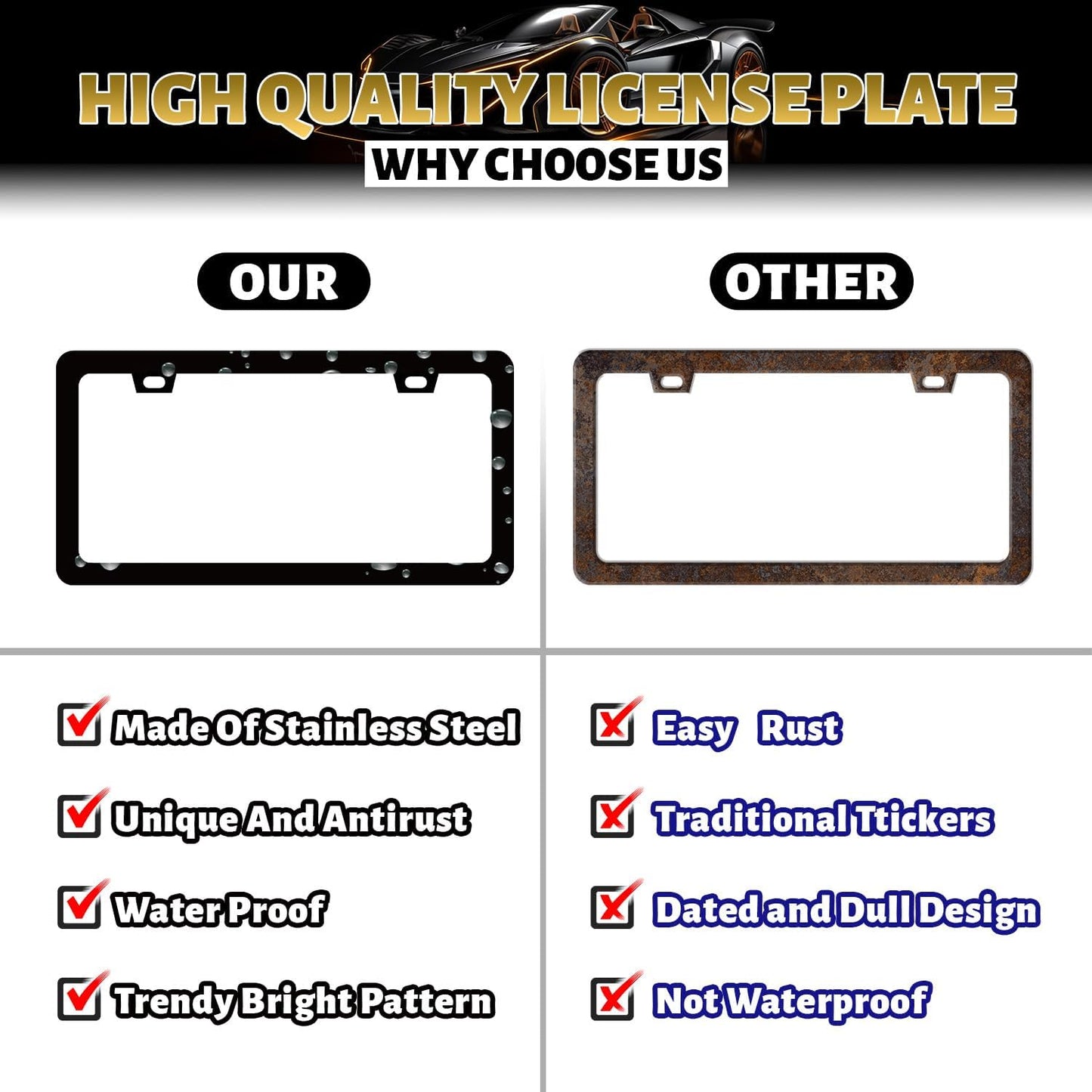 Fish License Plate Frame Fish Fear Me License Plate Holder for Personalized Car Decorative Stainless Steel Funny Text License Plate Fishing Auto Part Women Men with Screws 12.2" x 6.2"
