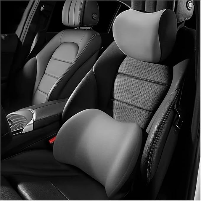 Memory Foam Car Neck Pillow & Waist Cushion - Soft fit for Seat Headrest & Lumbar Support for Comfort(Hb-Grey Headrest 1PC)