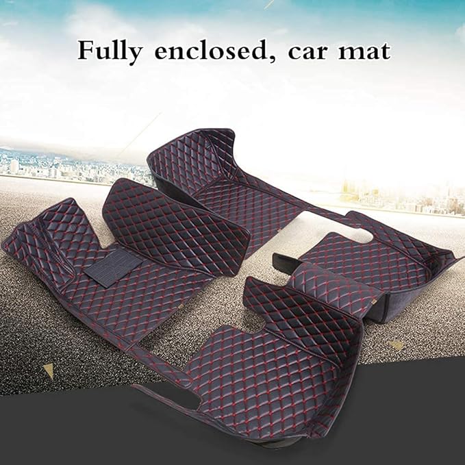 Custom Fit Car Floor Mats - Full Coverage Automotive Leather Floor Liners for Most Vehicles by MingyunSM (Coffee & Blue)