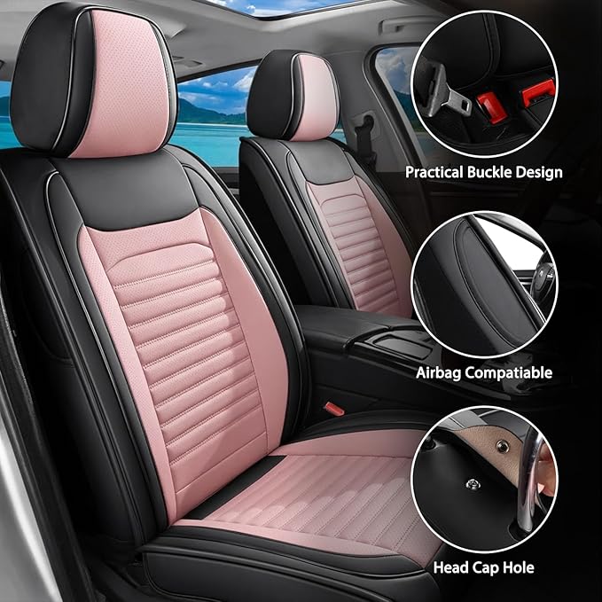 Car Seat Covers Full Set Fit for Toyota Corolla Cross 2022-2025,2026, Premium Faux Leather Car Seat Protector,Breathable Anti-Slip Full Wrapping Edge Seat Covers(Black&Pink,Full Set)