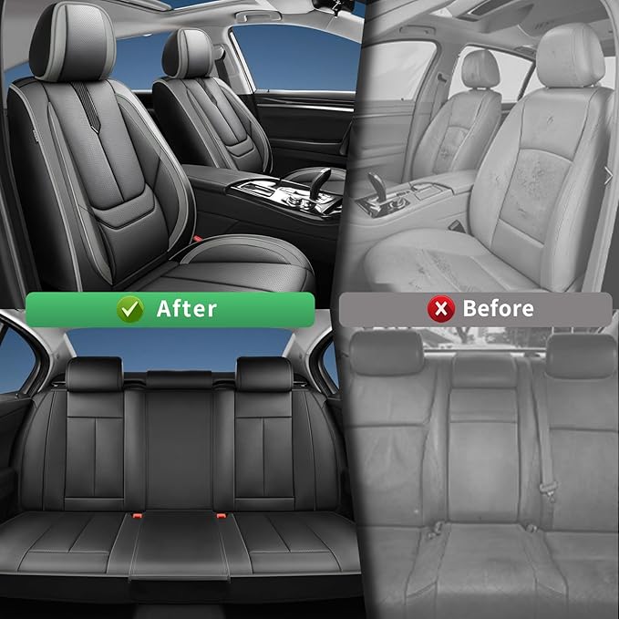 Fit Prologue Car Seat Covers for Honda Prologue 2024 2025 2026-Upgraded Premium Waterproof & Breathable Leather,Airbag Compatible,All-Weather Seat Cushion Protector,Full Set,Black-Grey
