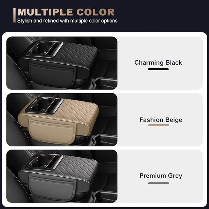 Center Console Cover Fit for RAV4 Faux Leather Car Armrest Cushion with Storage Bags, Cup Holder ＆ Phone Storage Multifunctional Middle Console Cover(Beige)