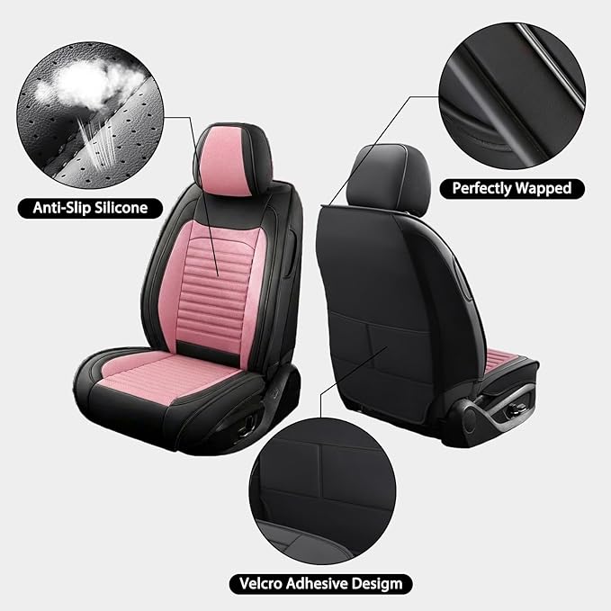Car Seat Covers Full Set Fit for Toyota Camry 2001-2025,2026, Premium Faux Leather Car Seat Protector,Breathable Anti-Slip Full Wrapping Edge Seat Covers(Black&Pink,Full Set)