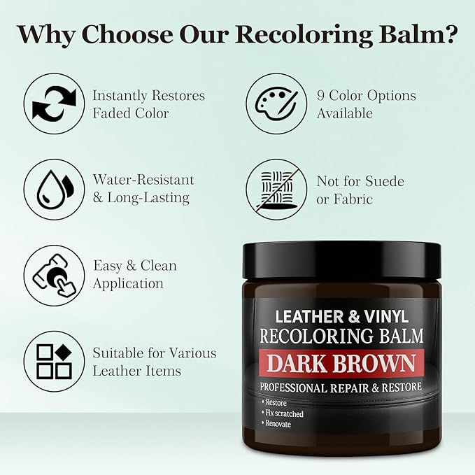 Leather Color Restorer, Leather Recoloring Balm, Scratch Remover, Leather Dye, Leather Paint with Leather Conditioner, Leather Repair Kit for Furniture Couches Car Seats Shoes, Dark Gray