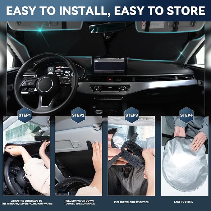 for Ford Expedition 2018-2025 Windshield Sun Shade - 4 Layers Car Sunshades for Front Windows Shade Cover Custom Fit Expedition Sun Visor 250T Retractable Shade Blocks UV Rays Car Accessories