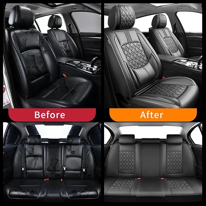Fit Tucson Car Seat Covers for Hyundai Tucson 2010-2024 2025 2026 - Upgraded Premium Waterproof & Breathable Leather, Airbag Compatible, All-Weather Seat Cushion Protector (Full Set, Black)