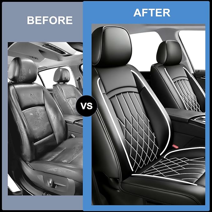 Fit for Sonata Car Seat Covers Compatible with Hyundai Sonata 2004-2026 Waterproof Breathable Leather Automotive Seat Cushions Protector, Airbag Compatible, Only 2 front seat covers(Whiteline)