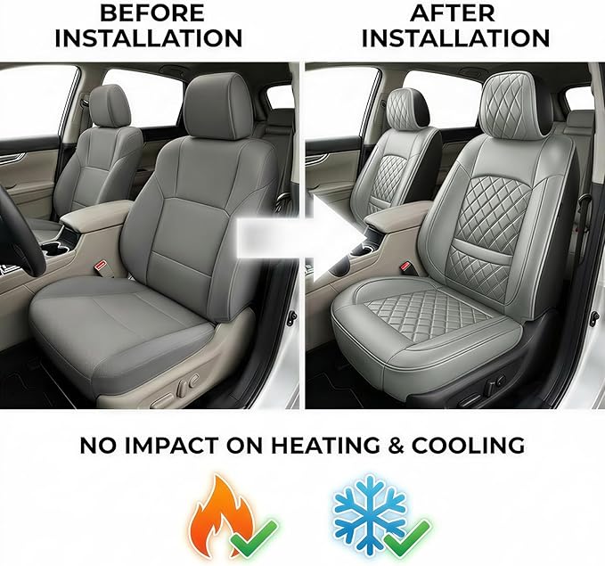 Fit Ioniq Car Seat Covers for Hyundai Ioniq 2017-2026 - Premium Leather, Waterproof, All-Weather, Airbag Compatible, Anti-Slip, Breathable, Easy Install, Seat Protectors, Full Set, Gray