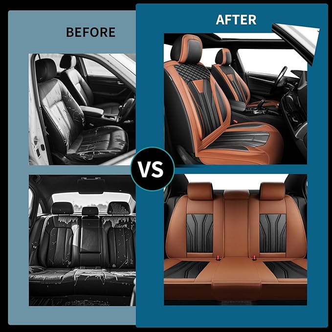 Fit Altima Car Seat Covers Compatible with Nissan Altima 2011-2025 2026 - Premium Leather， Waterproof Breathable， All-Weather Seat Cushion Protecto&Airbag Compatible (2 Front Seat Brown&Black)