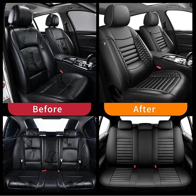 Fit Outback Car Seat Covers for Subaru Outback 2010-2024 2025 2026 - Upgraded Premium Waterproof & Breathable Leather, Airbag Compatible, All-Weather Seat Cushion Protector (Full Set, Black)