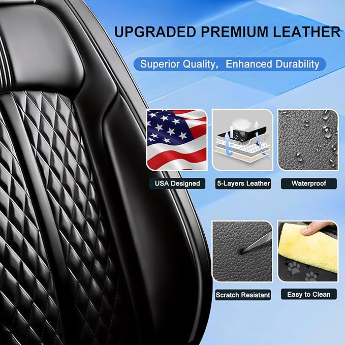 Fit CX-5 Car Seat Covers (Front Pair) for Select Mazda CX5 2013-2024 2025 2026 - Premium Full Coverage Leather, Airbag Compatible, Waterproof & All Weather Seat Cushion Protector, Black