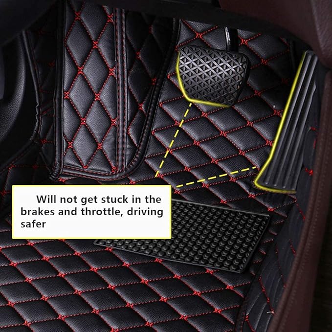 Custom Fit Car Floor Mats - Full Coverage Automotive Leather Floor Liners for Most Vehicles by MingyunSM (Black & Wine Red)