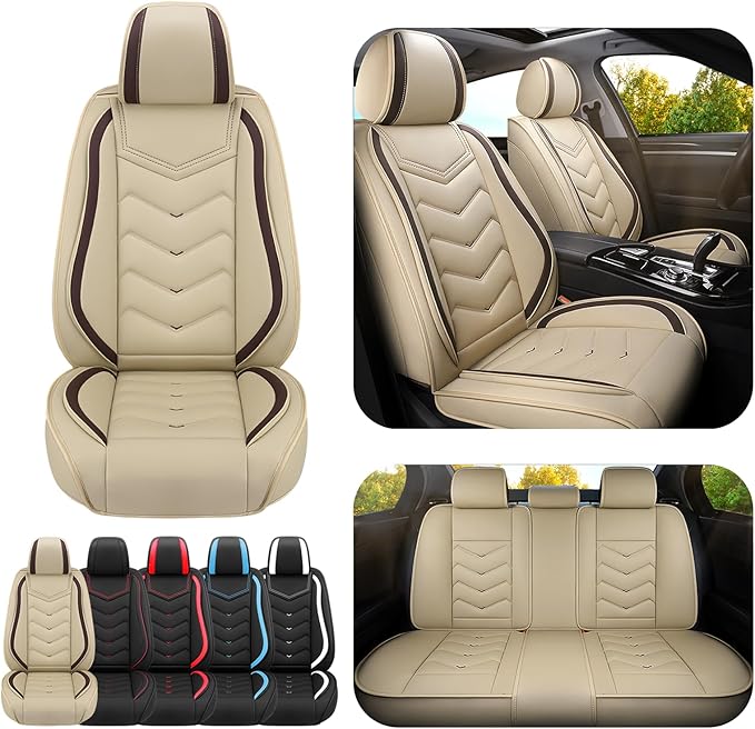Car Seat Covers for Hyundai Sonata 2002-2026, Premium Nappa Leather Car Seat Cover, Stylish Sport Seat Covers， Automobile Seat Cover Sets.(Standard 5 Seats/Beige)