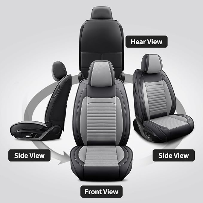 Front Seat Covers Fit for Toyota Sienna 2001-2025, Car Seat Covers Front Seats, Breathable Leather Automotive Seat Covers Front Pair Anti-Slip Seat Cover(Black&Gray, Front)